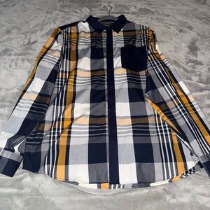 Sean John Men's Plaid Shirt in Navy, White, and Yellow